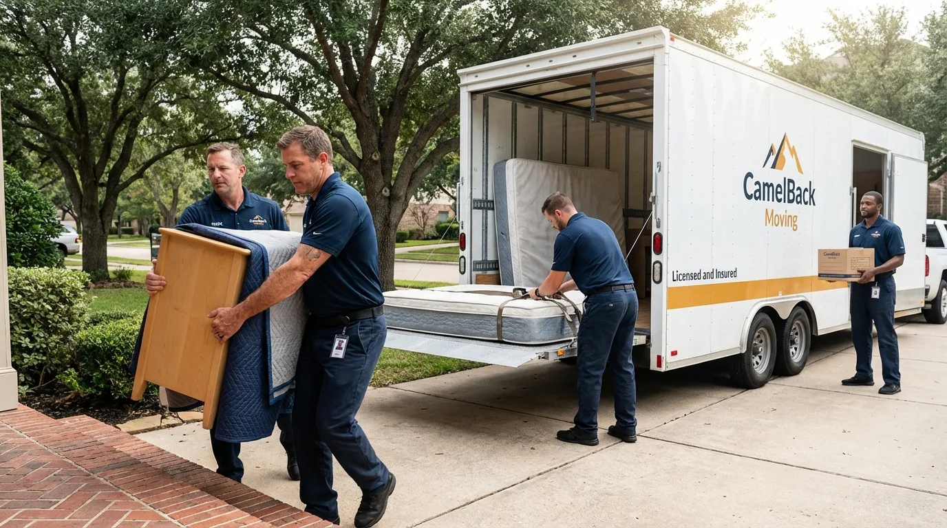 Crew loading residential truck for cross-state move from Superior, AZ